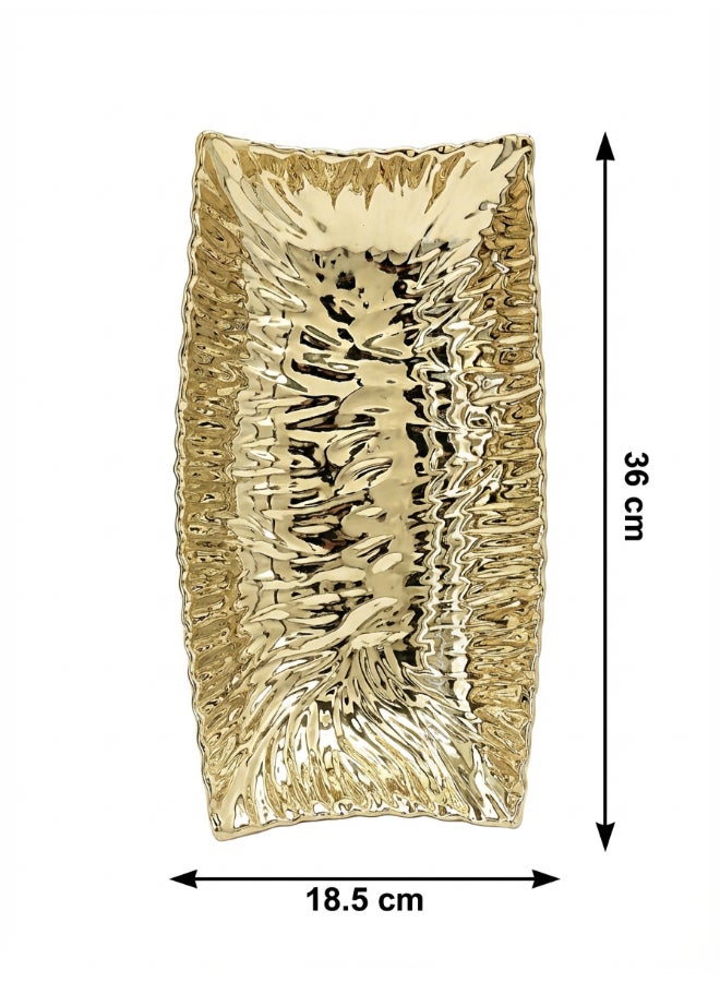 Noon East Ceramic Platter for Décorative arrangementLength- 36 cm | Gold Color | Folded Silhouette Design | Size -36x18.5x8 cm | Perfect for decorativing your living room, Ideal for decorating coffee table, dinning table, console table or any office or living space - Image 3